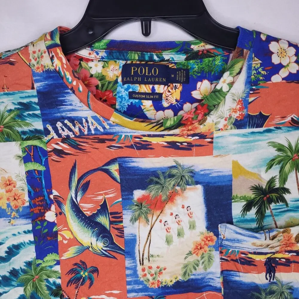 Polo Ralph Lauren T Shirt Mens Medium Hawaiian Print Hula Girl Tropical Slim Fit